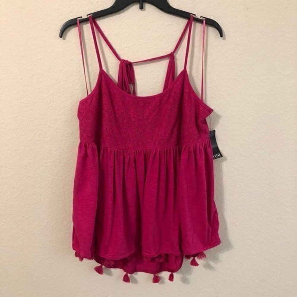 a.n.a. Top Fushsia Pink Halter Tank Tie Back Tassels Boho Hippie Festival NWT